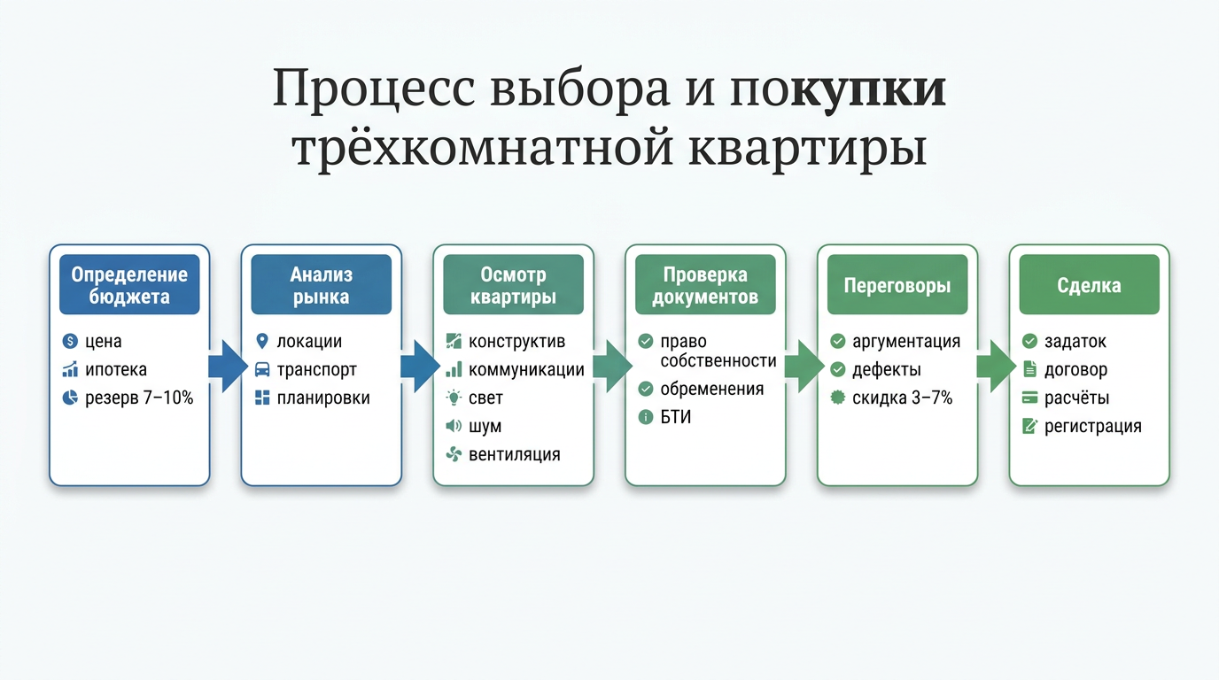 Процесс выбора и покупки трехкомнатной квартиры